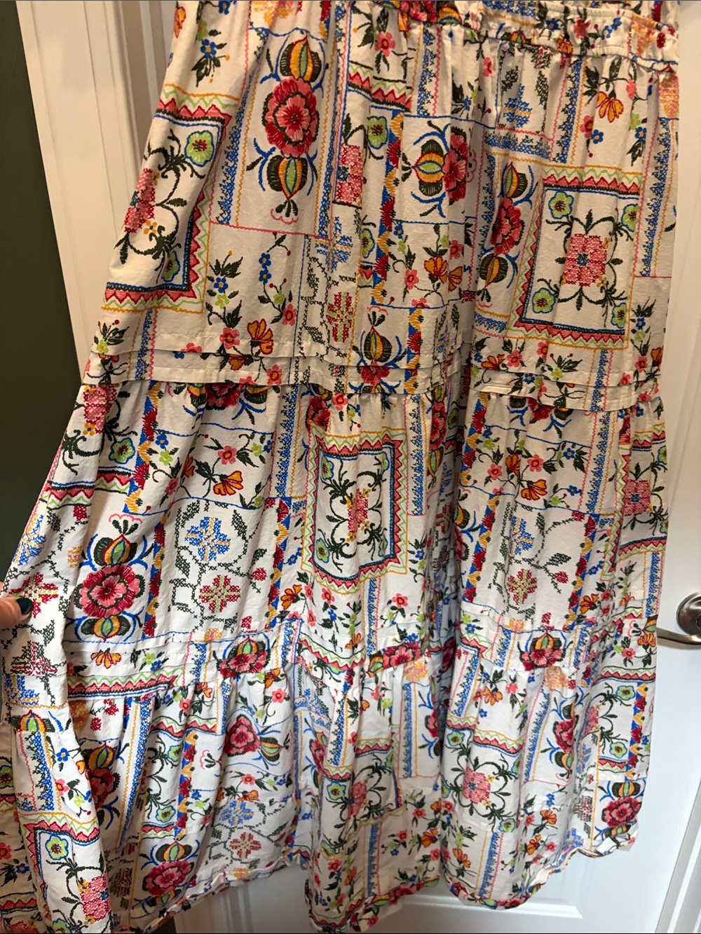 Anthropologie White Floral Patchwork Maxi Dress with Pink & Blue Blooms - Picture 5 of 5